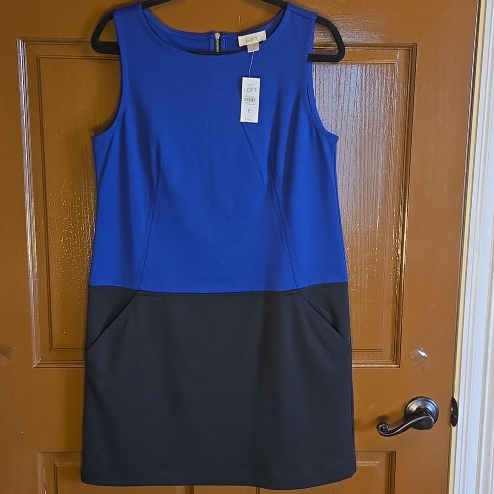 Loft-Royal and blk sheath sleeveless dress with side pockets Sz 6 NWT.
